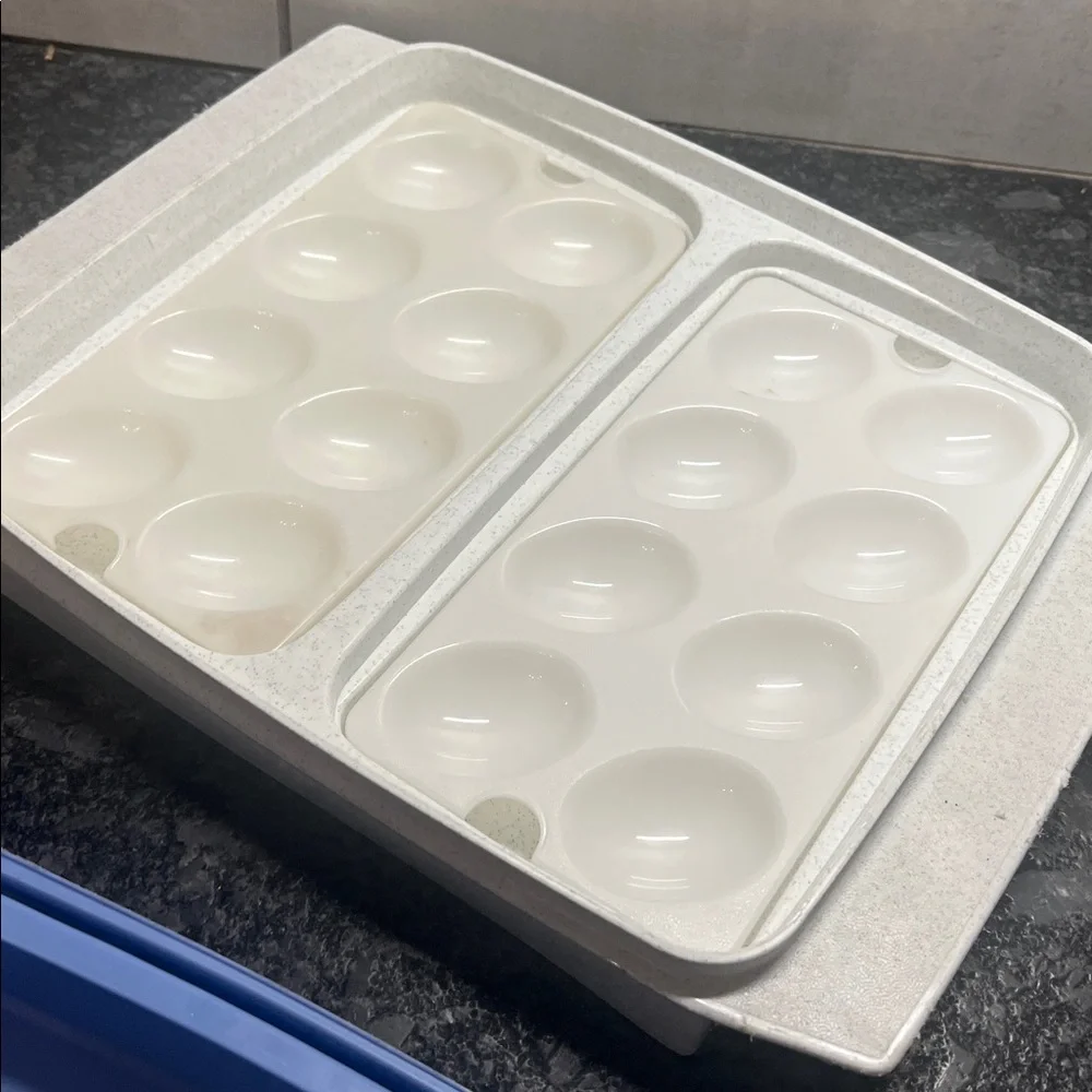 Vintage Tupperware deviled egg Blue and White Food Storage Container
